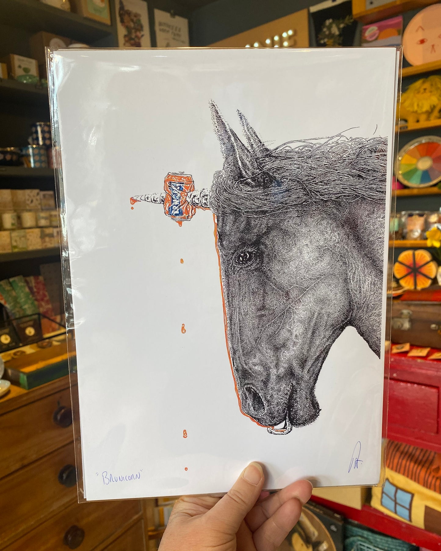 Pointillist Scottish Unicorn/Bru Print