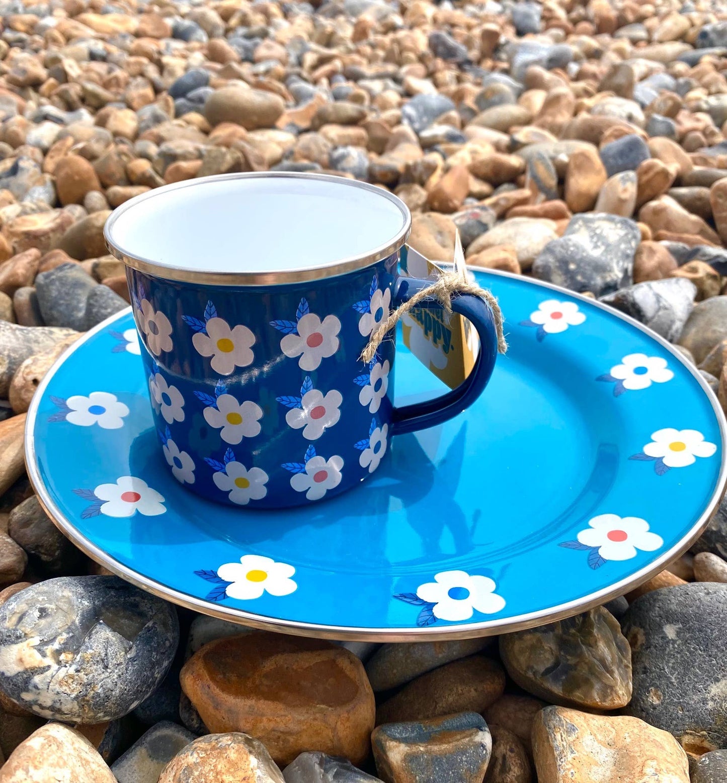 Floral Blue Enamelware Plate