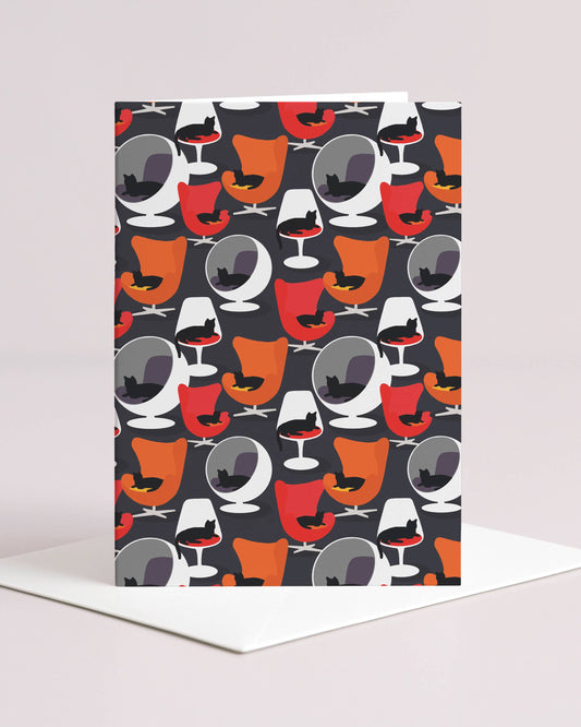 Mid Century Cats On Chairs Card